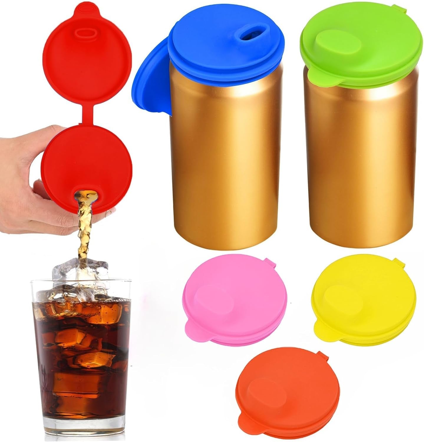 4 Pack Silicone Soda Can Lids,Soda Can Cover Lids,Silicone Canning Lids,Beverage Can Covers Reusable Protector for Soda, Beer, Drink, Juice, Coke, Fits Standard Cans(St-1)