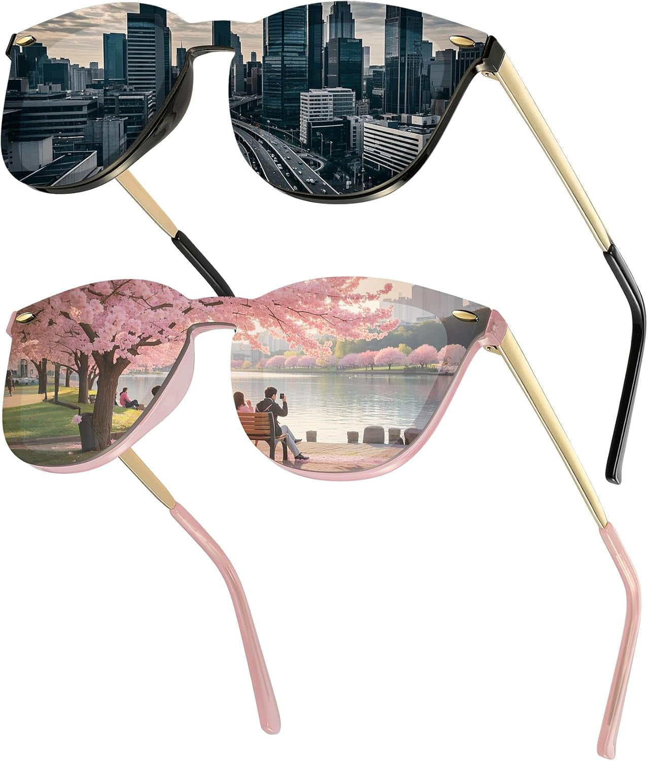 Trendy Rimless Mirrored Sunglasses Reflective Sun Glasses for Women Men
