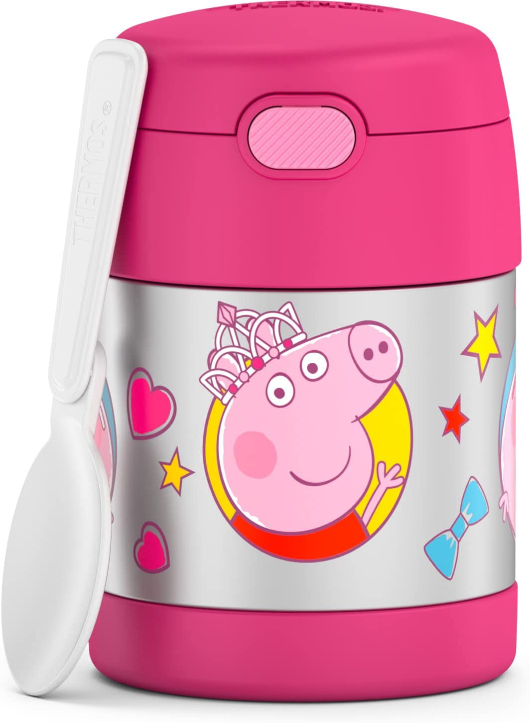 FUNTAINER Insulated Food Jar, 10 Ounce, Kid Friendly Food Jar with Foldable Spoon, Pink