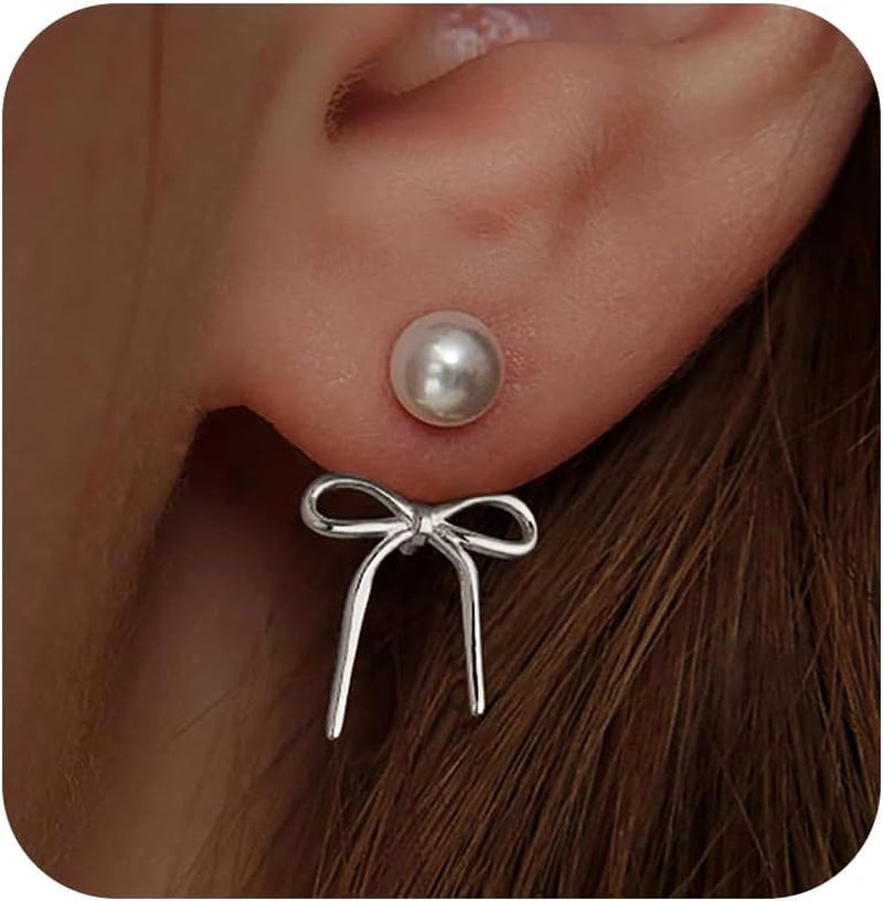 Bow Earrings for Women Pearl Bow Earrings Rhinestone Earring Gold Dangle Earring Christmas Jewelry Gifts Outfits Stocking Stuffers