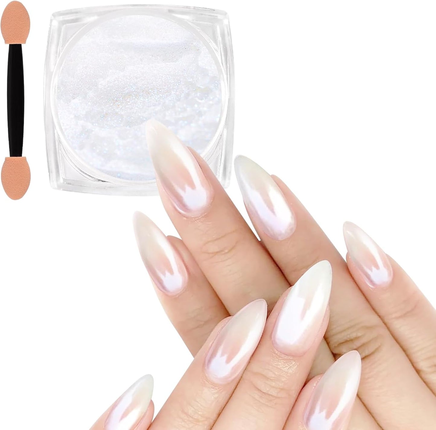 White Pearl Chrome Nail Powder, Iridescent Aurora Powder Metallic Mirror Effect Glitter Powder Pearlescent Ice Transparent Mermaid Pigment Pearl Glitter Dust Kit for Nail Art Decoration