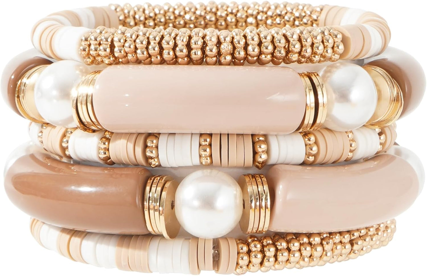 Simple Beaded Gold Plated Bangles Bracelet Chunky Bamboo Tube Curved Stacking Clear Acrylic Colorful Beads Stretchable Gold Plated Bracelets Set for Women
