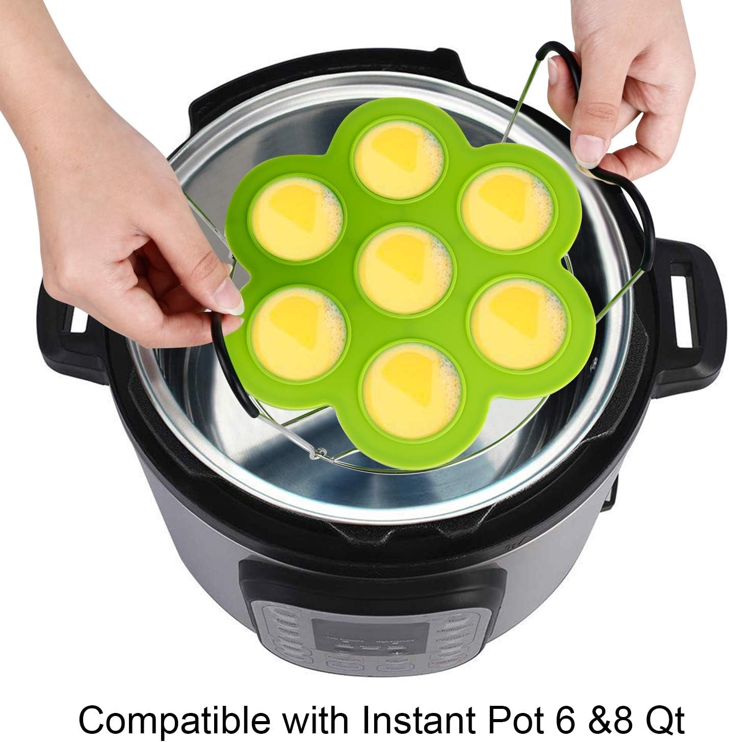 Silicone Egg Bites Molds and Steamer Rack Trivet with Heat Resistant Handles Fit Instant Pot Accessories, 7Pcs Set for 6Qt & 8Qt Electric Pressure Cooker with 2 Spoons and Silicone Spatula