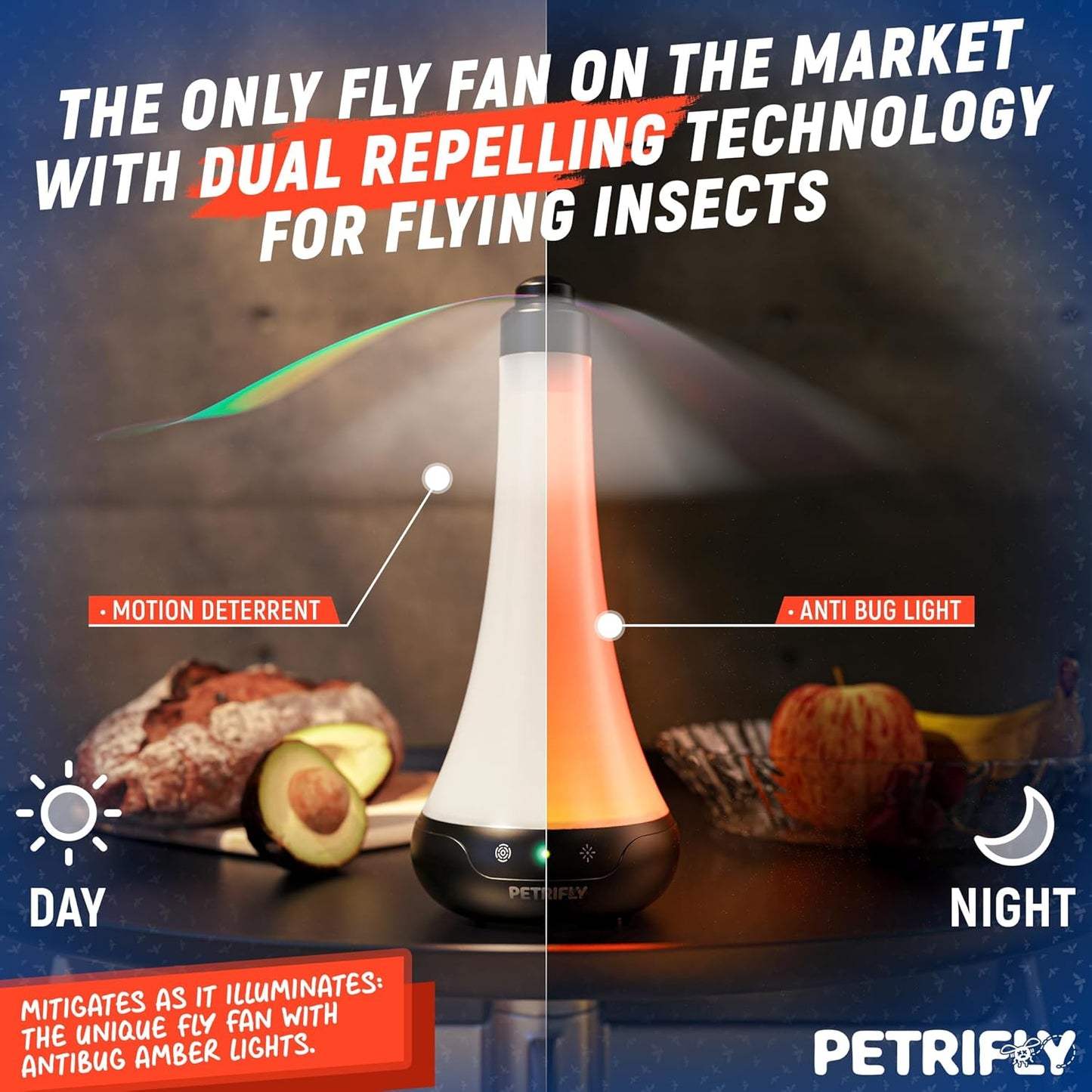 Fly Fans for Tables 2Pk with anti Bug Light - Food Fans to Keep Flies Away from Food - Spinner Fly Fan for Outdoor Table - Repellent