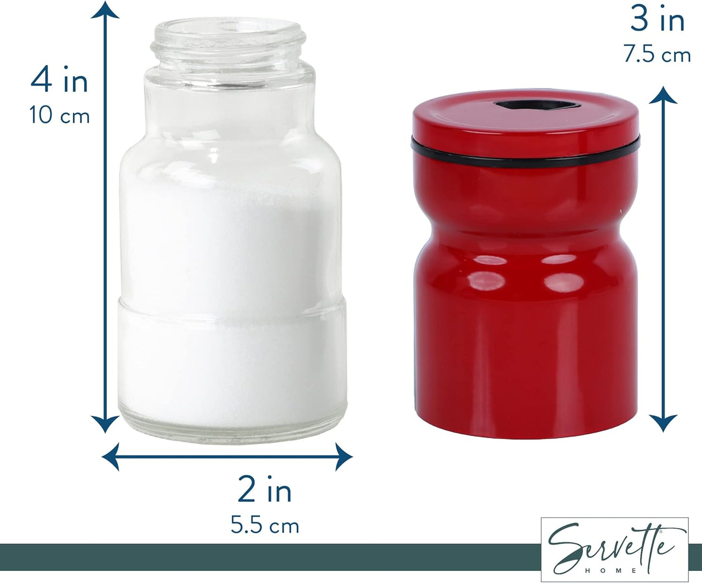 Glass & Metal Salt and Pepper Shaker - Set of 2 Red