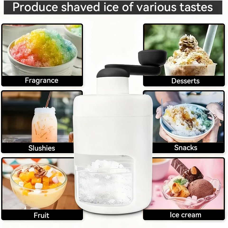 Shaved Ice Mini Snow Cone Machine, Portable Countertop Ice Shaver with No Slip Base, No Electricity Needed, Ice Cup Included, Lightweight, Stainless Steel Blade