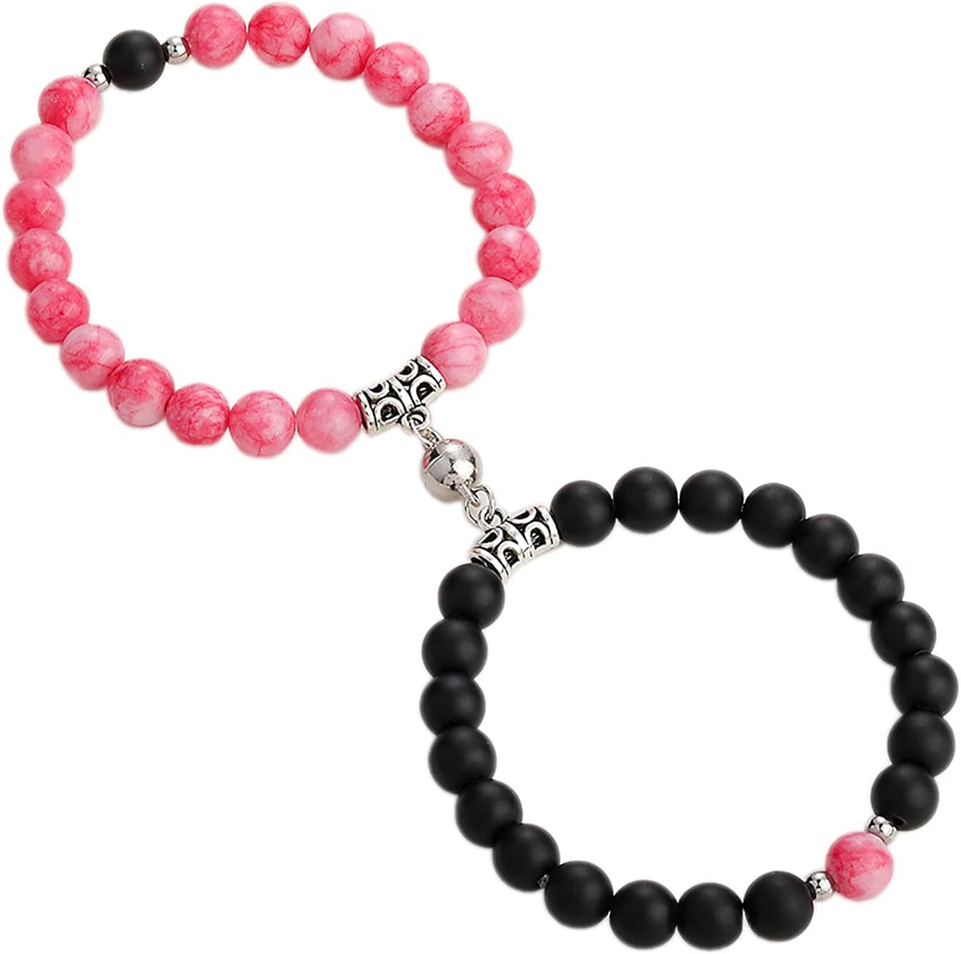 2Pcs Natural Stone Chakra Tiger Eye Beads Bracelet Couples Matching Frosted Stone Bracelet for Women Men Best Friend Lovers Friendship Unisex Jewelry Gift