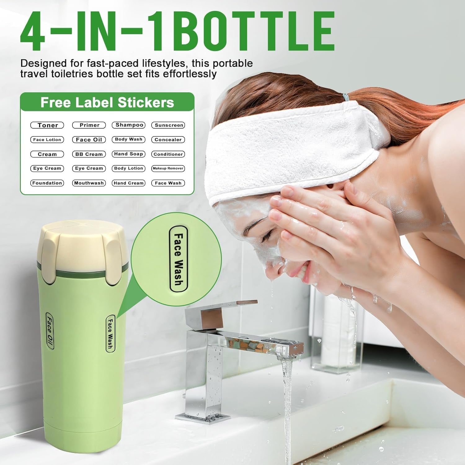 4 in 1 Travel Dispenser,4 Pack 30ML Travel Bottles for Toiletries,Refillable, Leak Proof and Portable,Suitable for Storing Shampoo, Shower Gel, Suitable for Travel, Camping (Green)