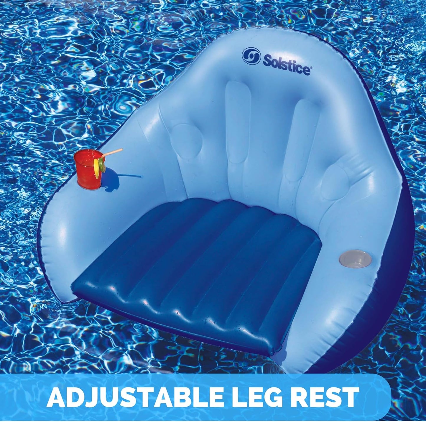 SOLSTICE Inflatable Pool Lounger Float for Relaxation – Raft for Group Pool, Beach & Lake Use, Solo Chair with Convertible Leg Rest, Blue