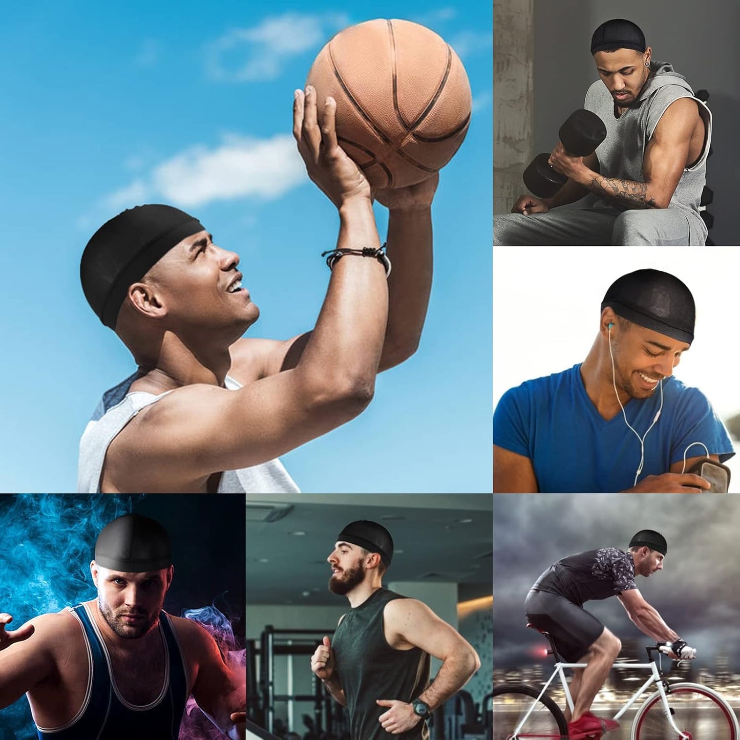 Durags Bonnet 2 PCS Turban Wave Cap Night Grip Loc Turban Caps Skull Beanies Bandana Hat Hair Cover Tie Wrap Scarf