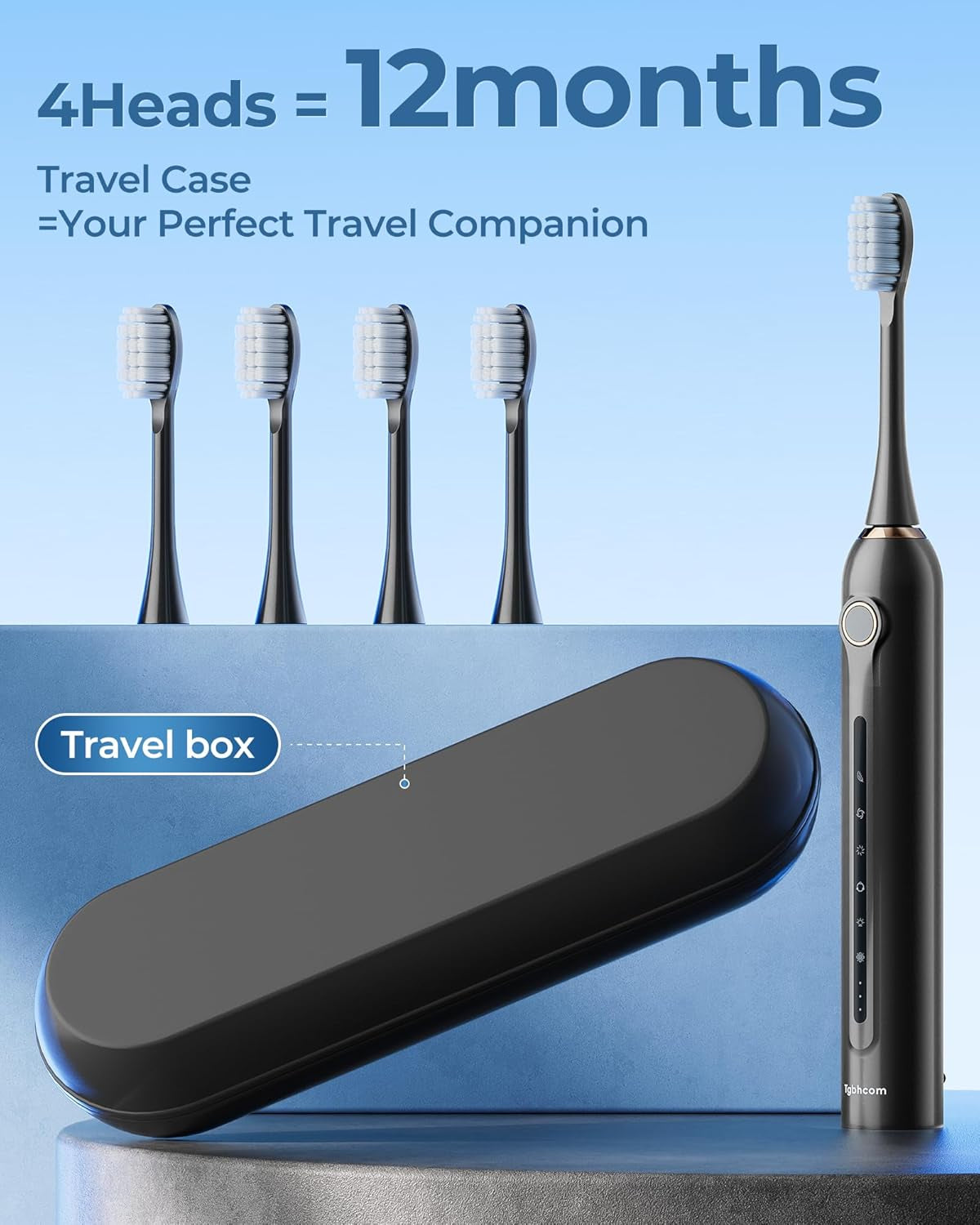 Black Electric Toothbrushes, with 4 Brush Heads, 1 Travel Toothbrush Case, for Adults and Kid Electric Toothbrush, Long 180-Day Battery Life, 6 Modes, IPX7 Waterproof, Smart 2-Minute Timer.