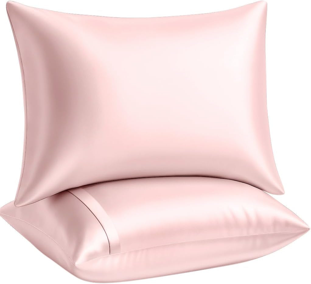 Satin Pillowcase with Zipper, for Hair and Skin Care, Feels Soft and Cool like a Silk Pillowcase, Satin Pillow Cases 2 Pack, Slik Pillow Cover, Baby Blue - Standard Size, Set of 2