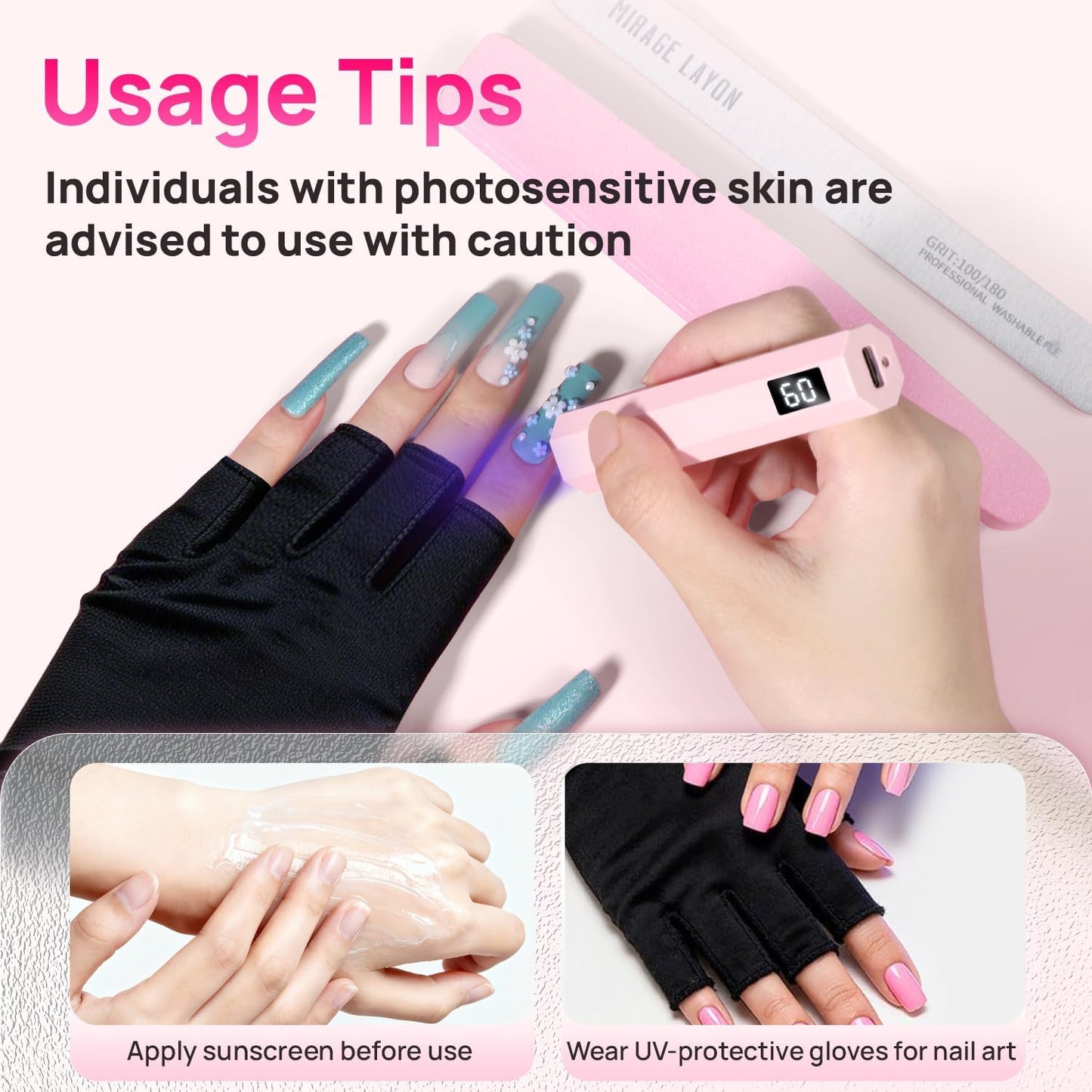 UV Nail Lamp, Handheld with LCD Display & 20/60S Timer,180Mah Rechargeable Nail Lamps for Gel Polish, Home DIY & Salon Use (Pink)