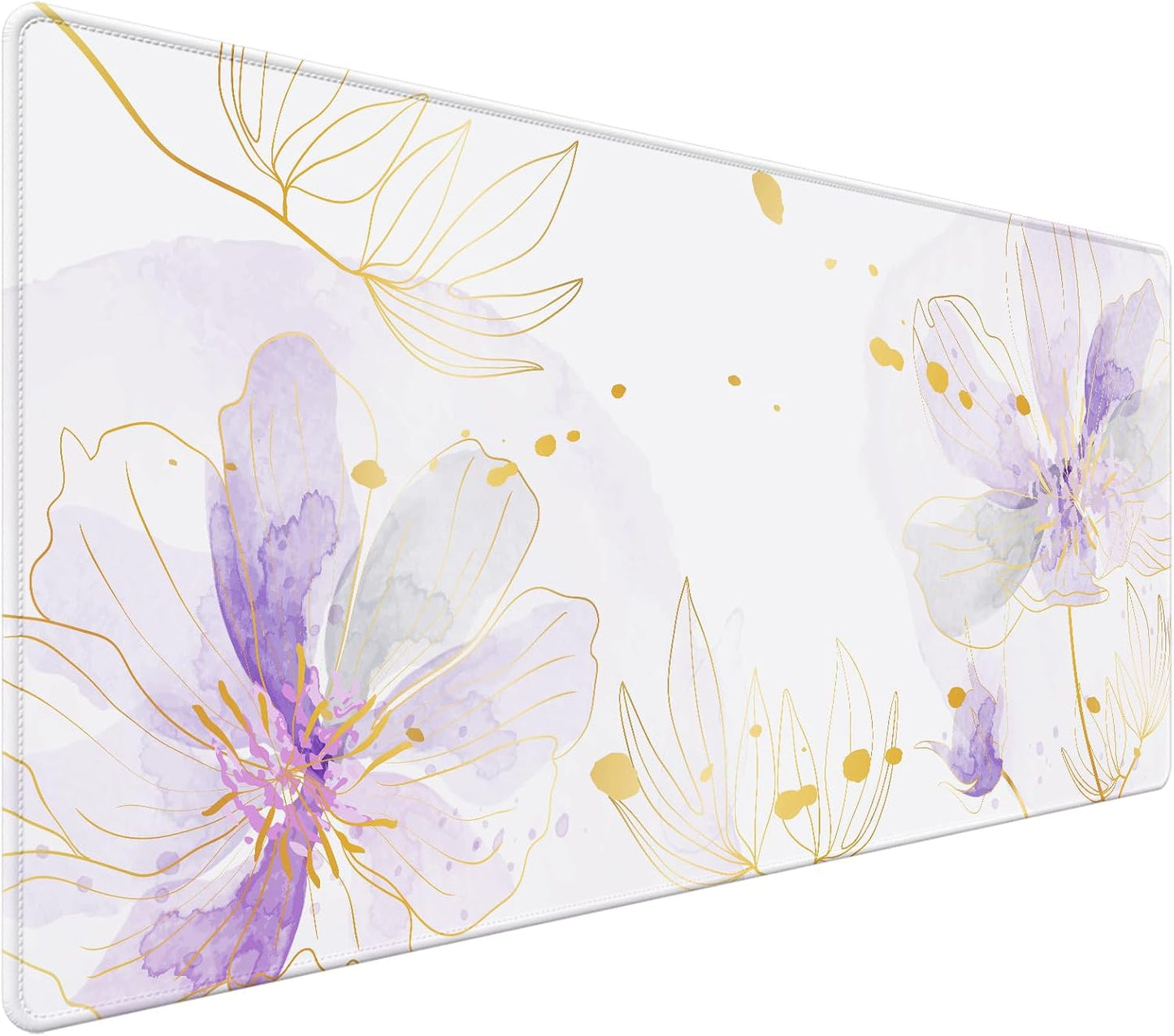 Large Desk Mat Floral Mouse Pad, XXL Non-Slip Waterproof Keyboard Mat with Stitched Edges, Full Desk Protector for Women Office Home Laptop (Pink)