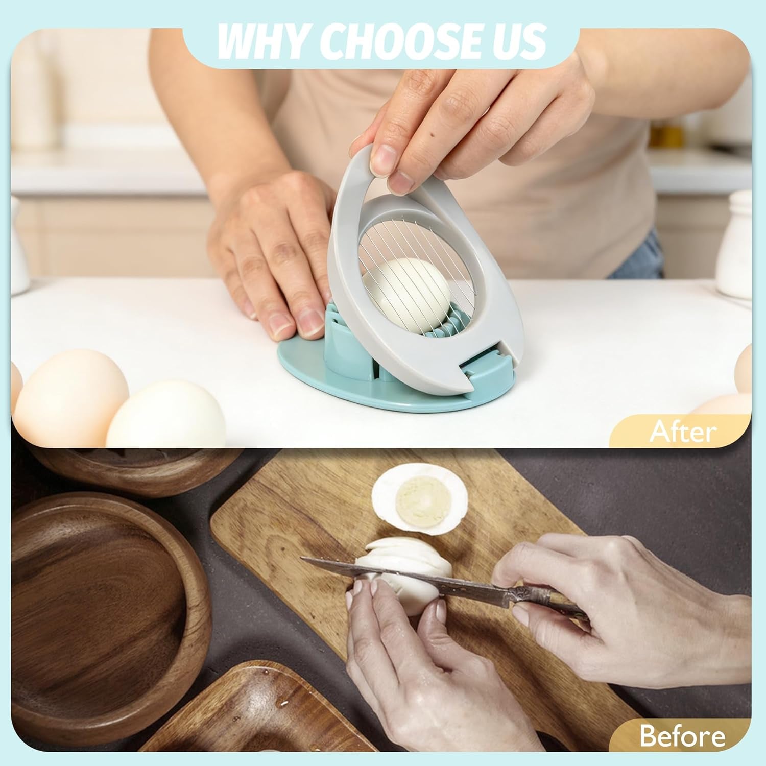 Egg Slicer Easy to Clean Egg Cutter with Stainless Steel Wire for Kitchen Soft Fruit, Strawberrys Kiwis Sandwiches Salads